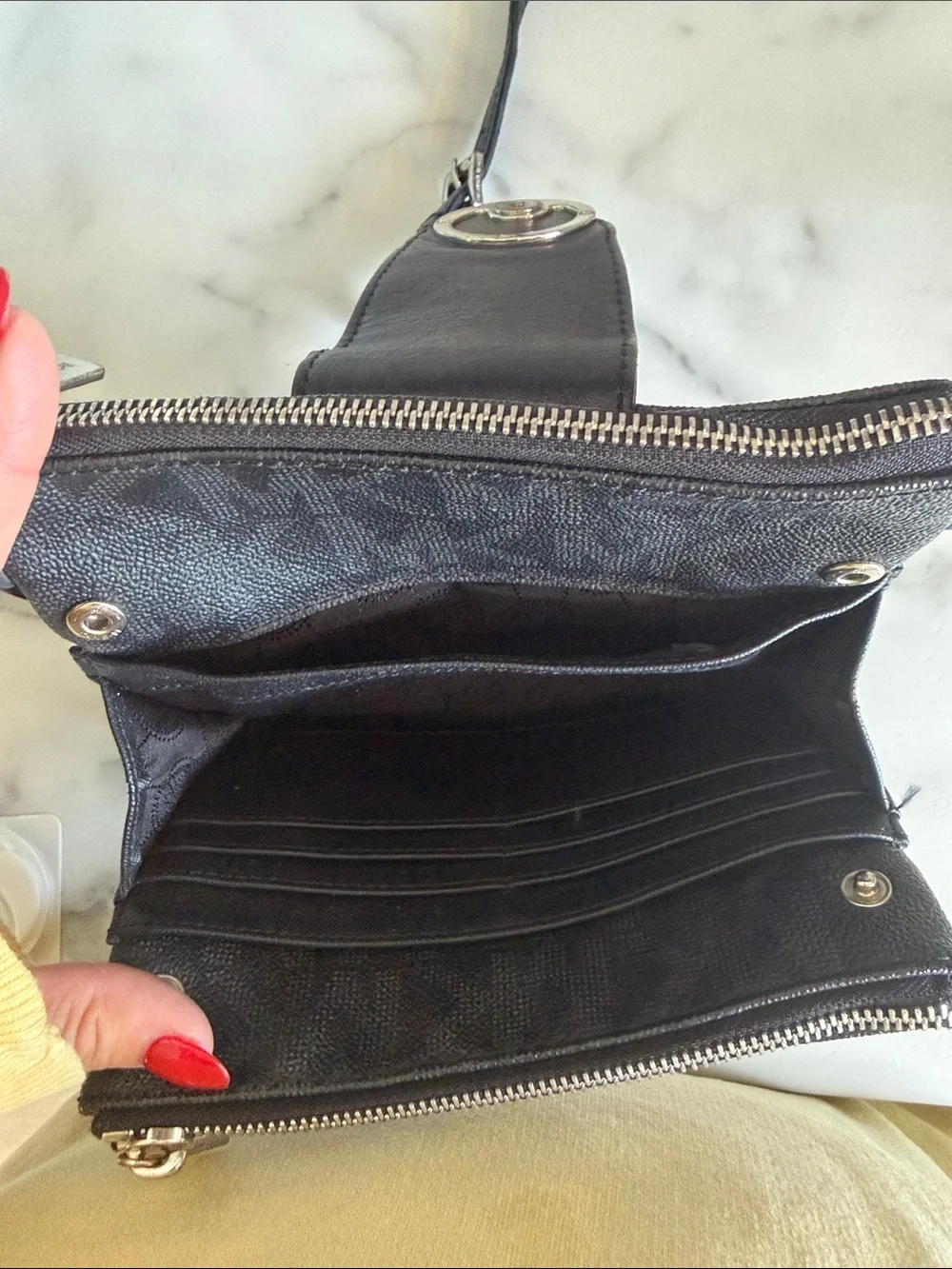 Michael Kors Black Leather Crossbody with Silver MK Emblem